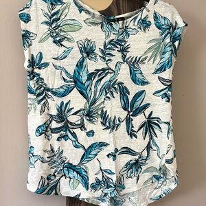 Tahari Blue and Green Leaf Print Blouse
